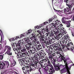 Dolce & Gabbana-فستان قطن بنقشة ماجوليكا لون بنفسجي وأبيض | Childrensalon