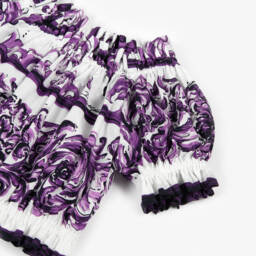 Dolce & Gabbana-Girls White & Purple Majolica Print Cotton Poplin Blouse | Childrensalon