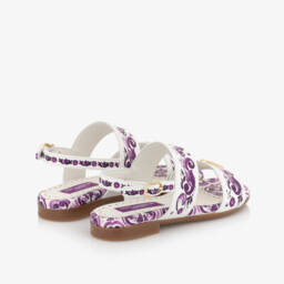 Dolce & Gabbana-صندل بنات بنقشة ماجوليكا جلد لون بنفسجي وأبيض | Childrensalon