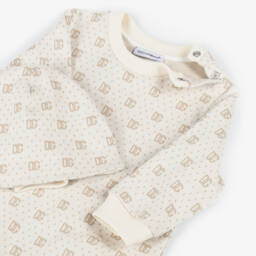 Dolce & Gabbana-Ivory & Beige Logo Cotton Babysuit Set | Childrensalon