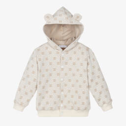 Ivory & Beige Logo Cotton Popper Hoodie