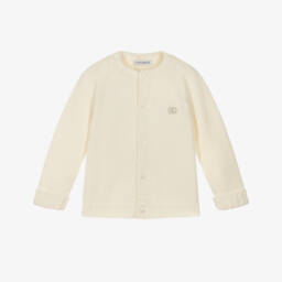 Dolce & Gabbana-Ivory Wool Knit Cardigan with Embroidered Logo | Childrensalon