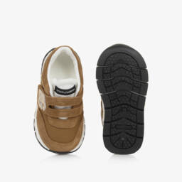 Dolce & Gabbana-Tan Brown Suede & Mesh DG Logo Velcro Trainers | Childrensalon