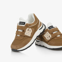 Dolce & Gabbana-Tan Brown Suede & Mesh DG Logo Velcro Trainers | Childrensalon
