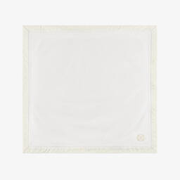 White Cotton & Jacquard Embroidered Baby Blanket (75cm)