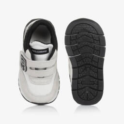 Dolce & Gabbana-White & Ivory Suede & Mesh DG Logo Velcro Trainers | Childrensalon