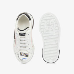 Dolce & Gabbana-White Leather King Doodle Slip-On Trainers | Childrensalon
