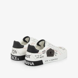 Dolce & Gabbana-White Leather King Doodle Slip-On Trainers | Childrensalon