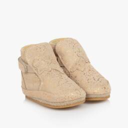 Donsje-Пинетки бежево-золотые блестящие из замши для малышек | Childrensalon