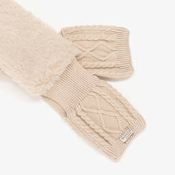 Donsje-Beige Faux Fur & Cotton Knit Scarf (78cm) | Childrensalon