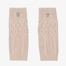 Donsje-Girls Beige Knitted Cotton Leg Warmers | Childrensalon