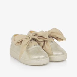 Donsje-Girls Glittery Gold Leather Trainers | Childrensalon
