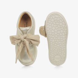 Donsje-Girls Glittery Gold Leather Trainers | Childrensalon