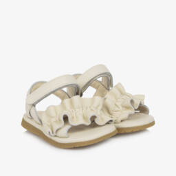 Donsje-Girls Ivory Leather First Walker Sandals | Childrensalon