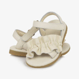 Donsje-Girls Ivory Leather First Walker Sandals | Childrensalon
