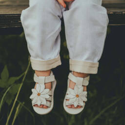 Donsje-Girls Ivory Leather Pre-Walker Sandals | Childrensalon