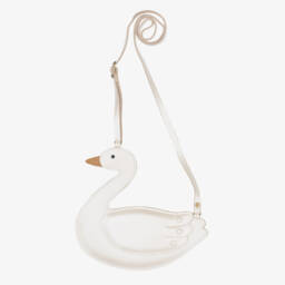 Girls Pearlised Ivory Leather Swan Purse (16cm)