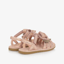 Donsje-Girls Pink & Glittery Gold Sandals with Rose Appliqué | Childrensalon
