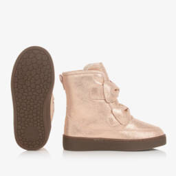 Donsje-Girls Pink Leather Bow Boots | Childrensalon