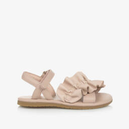 Donsje-Girls Pink Leather Ruffle Sandals | Childrensalon