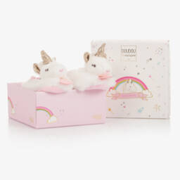 Doudou et Compagnie-Baby Girls Plush Rattle Unicorn Slippers | Childrensalon