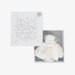 Doudou et Compagnie-White Plush Teddy Bear Comforter (25cm) | Childrensalon