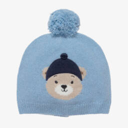 Baby Boys Blue Knitted Hat with Bear Intarsia