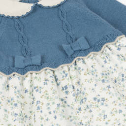 Dr. Kid-Baby Girls Blue & Ivory Floral Corduroy Dress | Childrensalon