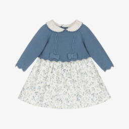 Dr. Kid-Baby Girls Blue & Ivory Floral Corduroy Dress | Childrensalon