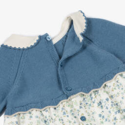 Dr. Kid-Baby Girls Blue & Ivory Floral Corduroy Dress | Childrensalon