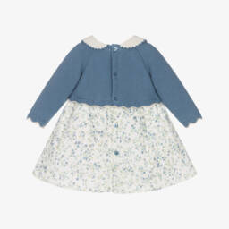Dr. Kid-Baby Girls Blue & Ivory Floral Corduroy Dress | Childrensalon