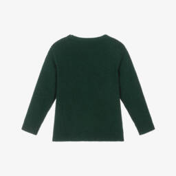 Dr. Kid-Boys Green Train Cotton & Wool Knit Jumper | Childrensalon