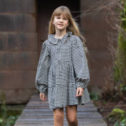 Dr. Kid-Girls Black & White Gingham Check Brushed Cotton Dress | Childrensalon