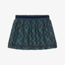 Dr. Kid-Girls Blue & Green Tartan Cotton Skirt with Ruffle Hem | Childrensalon