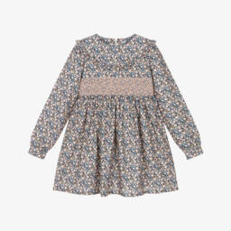 Dr. Kid-Girls Blue & Pink Floral Cotton Twill Smocked Dress | Childrensalon