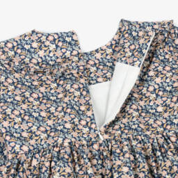 Dr. Kid-Girls Blue & Pink Floral Cotton Twill Smocked Dress | Childrensalon