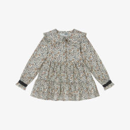 Dr. Kid-Girls Ivory & Blue Brushed Cotton Floral Dress | Childrensalon
