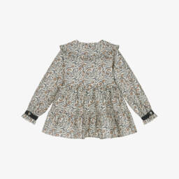 Dr. Kid-Girls Ivory & Blue Brushed Cotton Floral Dress | Childrensalon