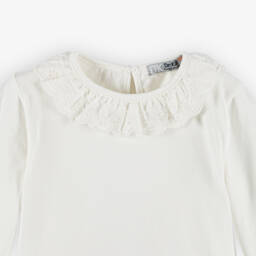 Dr. Kid-Girls Ivory Cotton Top with Embroidered Scalloped Collar | Childrensalon