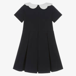 Dr. Kid-Girls Navy Blue Milano Jersey Dress with Scalloped Collar | Childrensalon