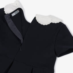 Dr. Kid-Girls Navy Blue Milano Jersey Dress with Scalloped Collar | Childrensalon