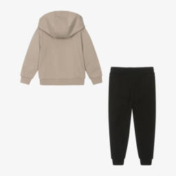 EA7 Emporio Armani-Boys Beige & Black Cotton Tracksuit with Hood & Black Logos | Childrensalon