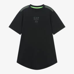 Футболка черная спортивная из хлопка с логотипом EA7 для мальчиков