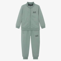 EA7 Emporio Armani Boys Green Cotton Tracksuit Childrensalon