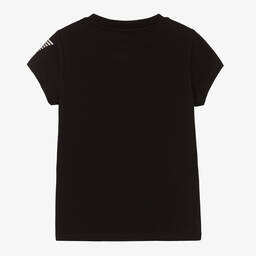 EA7 Emporio Armani-Girls Black & Silver Cotton T-Shirt | Childrensalon