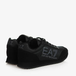 EA7 Emporio Armani-ترينرز جلد صناعي وشبك لون أسود تينز | Childrensalon