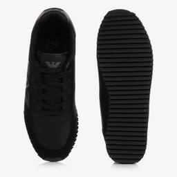 EA7 Emporio Armani-ترينرز جلد صناعي وشبك لون أسود تينز | Childrensalon