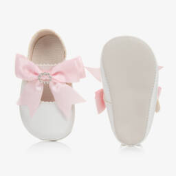 Early Days-Baby Girls White Patent Pre-Walker Shoes with Pink Bow | Childrensalon