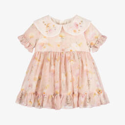 EIRENE-Baby Girls Dusky Pink Floral Print Chiffon Dress | Childrensalon