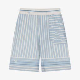 Boys Blue & Ivory Stripe Nautical Print Shorts